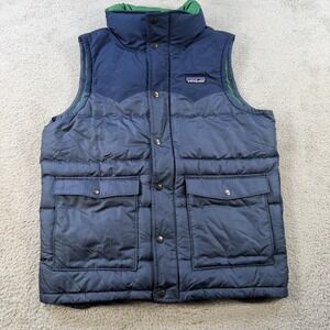 Patagonia Puffer Vest Mens XS Blue Goose Down Insulated Snap Front Hiking